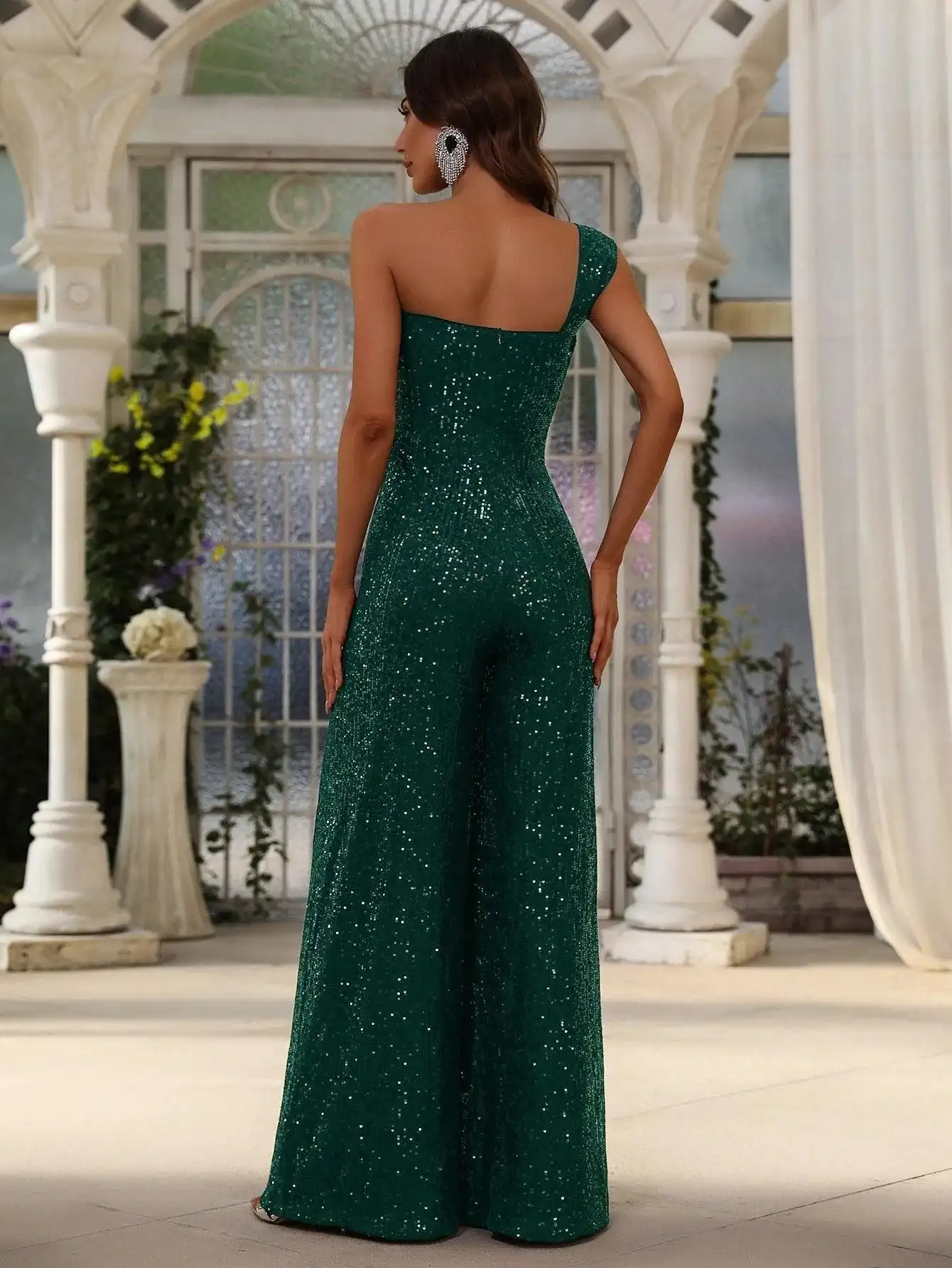 Комбинезон для вечеринки без рукавов с пайетками на одно плечо