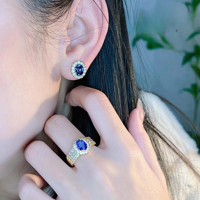 XUYUANFEN Серьги-сокровища из серебра 925 пробы с искусственным синим бутоном цветка