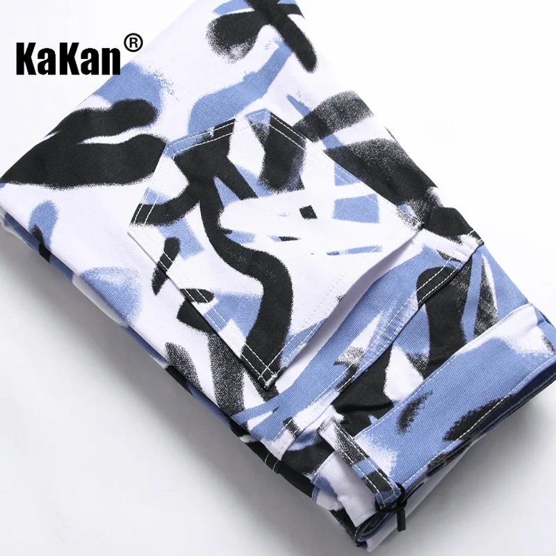 Kakan - New Printed  Personalized Jeans for Men's Wear, Alternative Trend Versatile Elastic Small Foot Long Jeans 19-8837