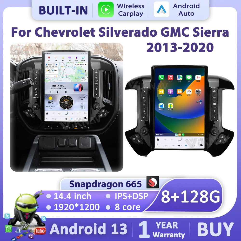 Viknav 14 4-дюймовый Android13 автомобильный радиоприемник для Silverado GMC Sierra 2013-2020 Carplay Wi-Fi