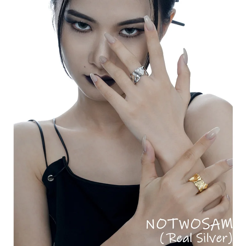 

NOTWOSAME Novel Folded Paper Design Women Mirror Silver Ring Asymmetrical Wide Ring Real 925 Sterling Silver Ins Stylish Jewelry