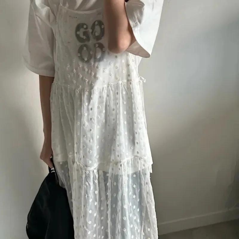 Neploe 2024 весеннее новое прозрачное сетчатое платье для женщин платья-бретельки со