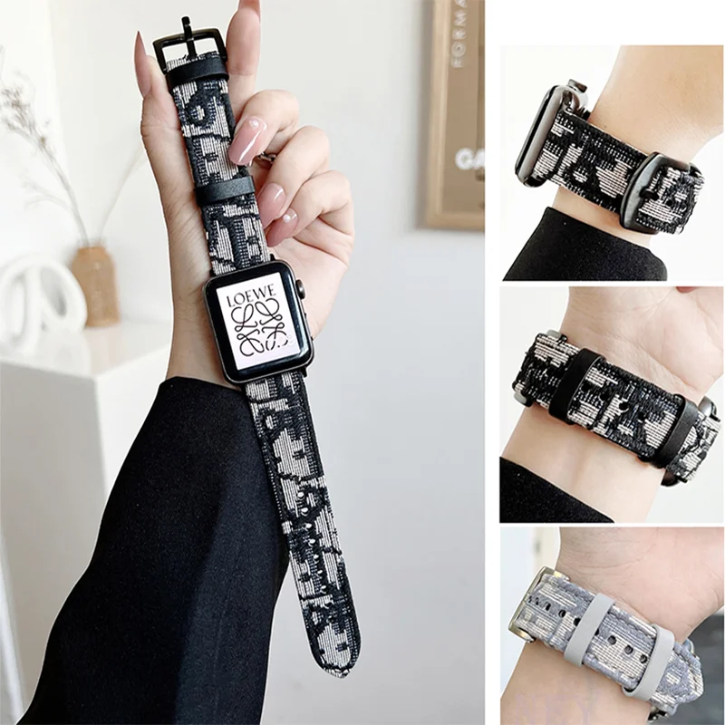 

Luxury Strap For Apple Watch Ultra Band 49mm 45mm 41mm 38-40-42-44mm Leather+Nylon Loop bracelet iwatch Series 8 7 SE 6 5 4 3