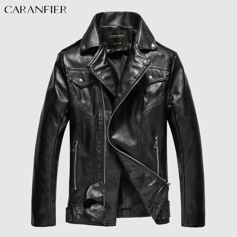 

CARANFIER Men's PU Leather Jacket Male Locomotive Winter Lapel Punk Coats Autumn Faux Moto Biker Racing Zipper Pockets Outerwear