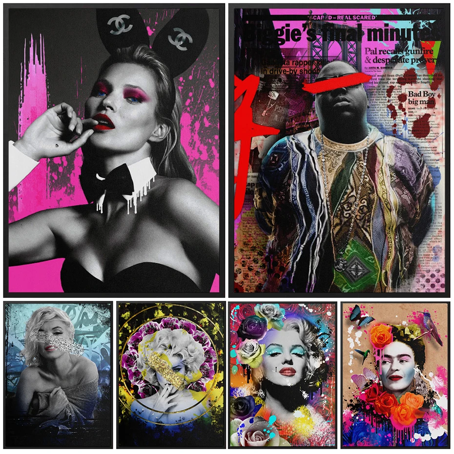 

Vintage Star Posters Graffiti Wall Art Canvas Painting Old Superstar Hip Hop Rap Prints Marilyn Monroe Color Picture Home Decor