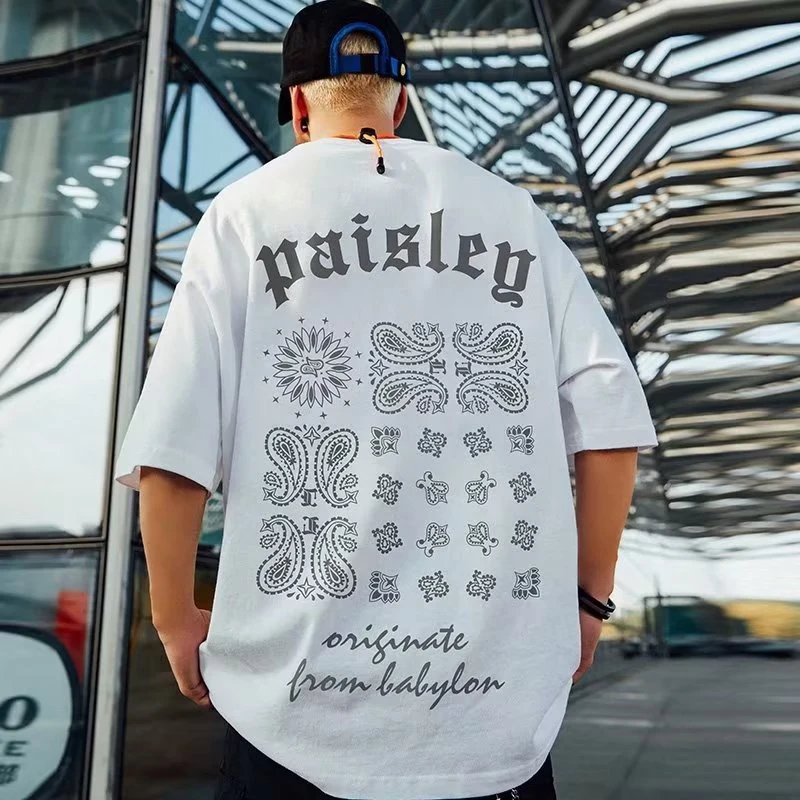 

Paisley Print T-shirt High Quality Men Women Crew Neck Oversize Top Tee