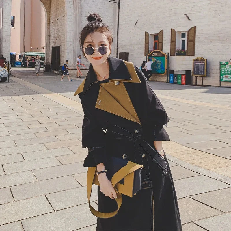 

Black Trench Coat Women's 2022 Spring and Autumn New Western Style High-End Korean Version Loose Over-The-Knee Casual Coat M314