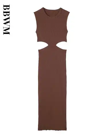 Knitted Long Dresses for Women Open Design Bodycon Dress Woman O Neck Sleeveless Chic Female Dress Summer 2023 Sundress Women