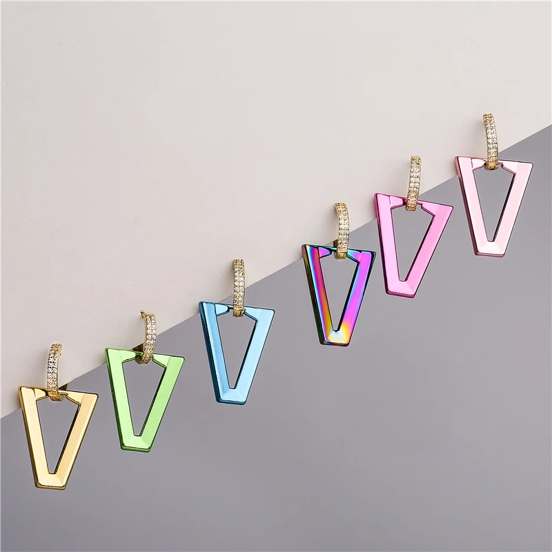 

HECHENG,1 pair,Women Dangle Earring Geometric Triangle Neon Green Fluorescent Jewelry Earing Aretes CZ Hoop Gold Silver Color