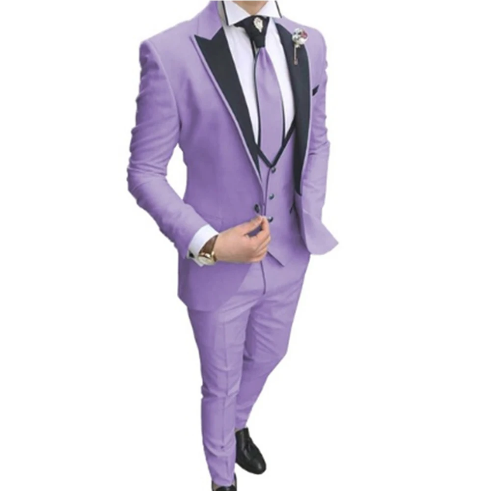 2022 Latest Design Blue 3 Pieces Men Suit Prom Tuxedo Slim Fit Notch Lapel Groom Wedding Suits For Men Custom Blazer Terno