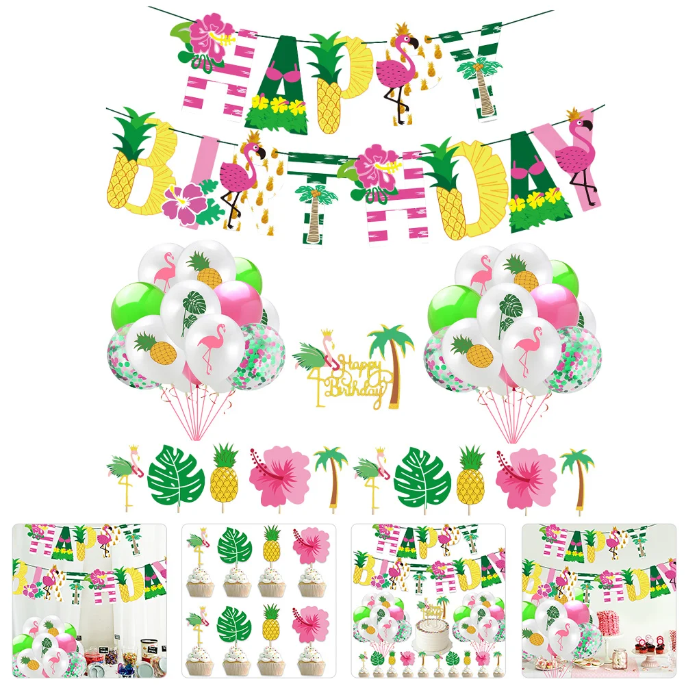 

Hawaiian Decoration Cake Topper Banner Balloon Party Supplies Luau Premium Practical Decorations Pineapple Birthday
