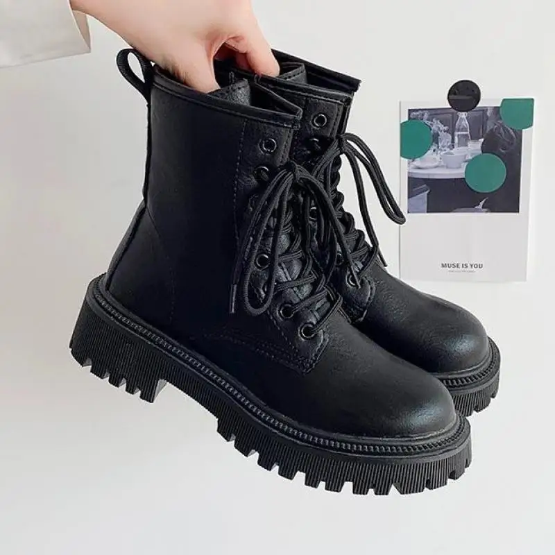 

Женские ботильоны в стиле панк, удобные рабочие ботинки на толстой подошве, с круглым носком, на квадратном каблуке, для зимы и осени, 2023