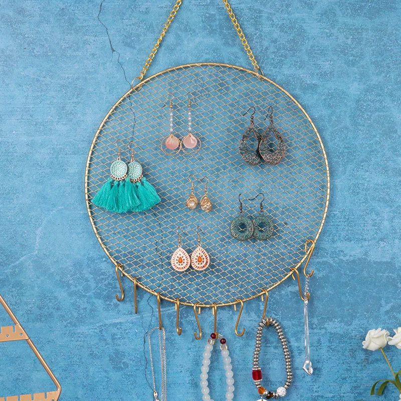 Circular Wall-mounted Jewelry Organizer Home Art Jewelry Earrings Necklace Bracelet Ring Storage Rack Jewelry Display Stand