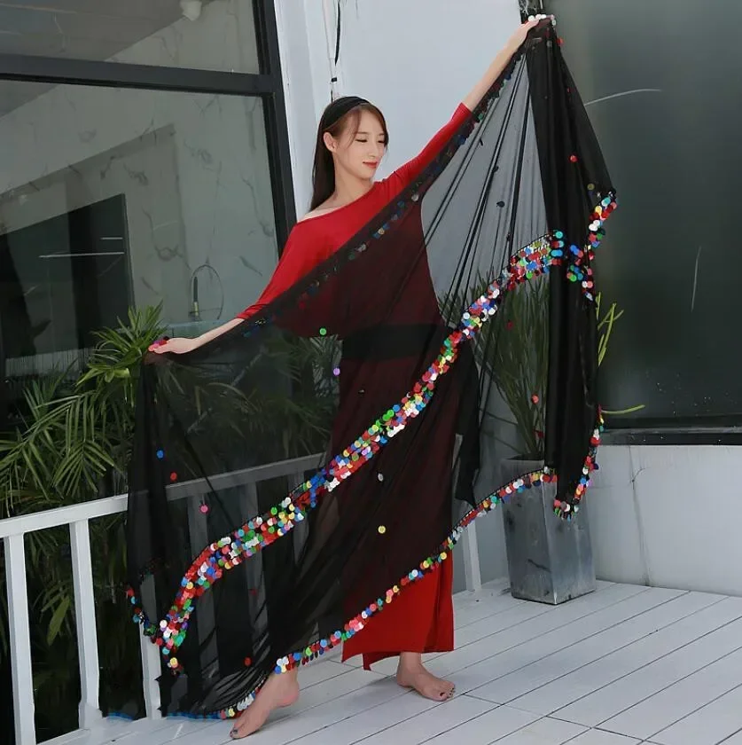 Кинутый шарф для девочек мама и я танец живота шаль Малайя вуаль с блестками