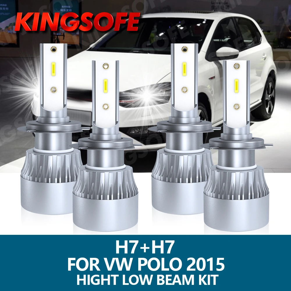 

Автомобисветильник светодиодные фары KINGSOFE для Volkswagen VW POLO 2015, 4 шт., H7, 6000 лм, К, с белым чипом CSP, комплект фар ближнего и дальнего света