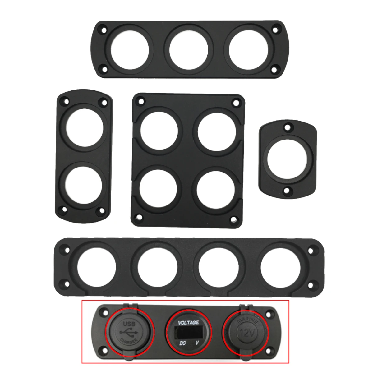 

DIY Car USB Panel Charger Switch Voltmeter Power Outlet Socket Cigarette Lighter Mounting Bracket Holder 1/2/3/4 Hole Boat Truck