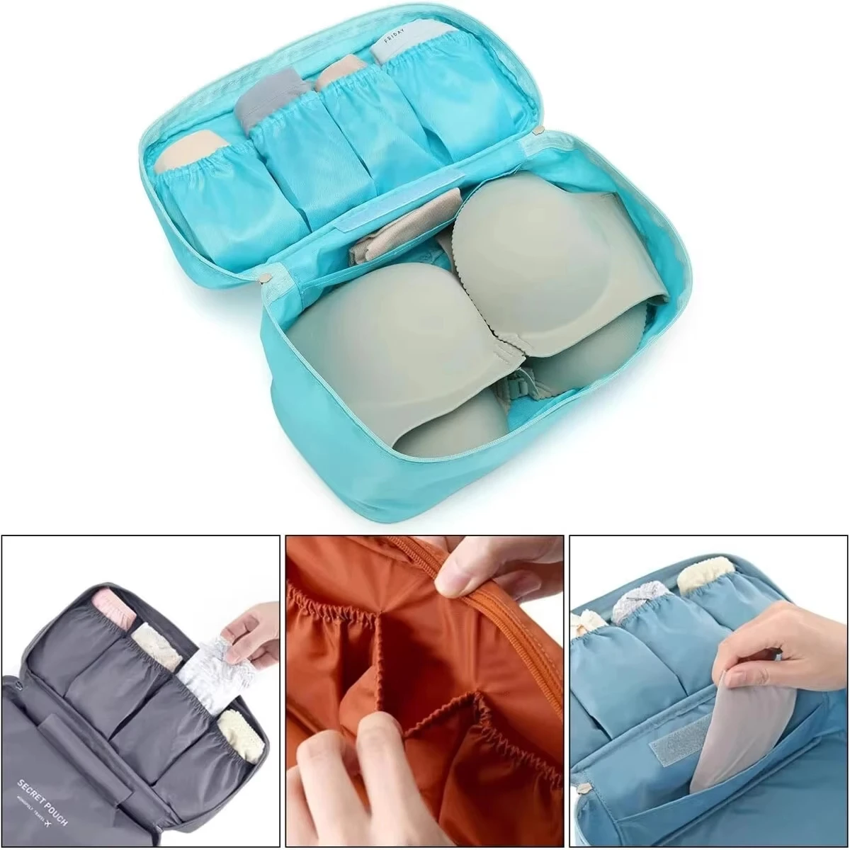 Фото Портативная дорожная сумка для хранения, многофункциональный бюстгальтер, органайзер для нижнего белья, сумки для туалетных принадлежностей, косметичка для путешествий на открытом воздухе №2
