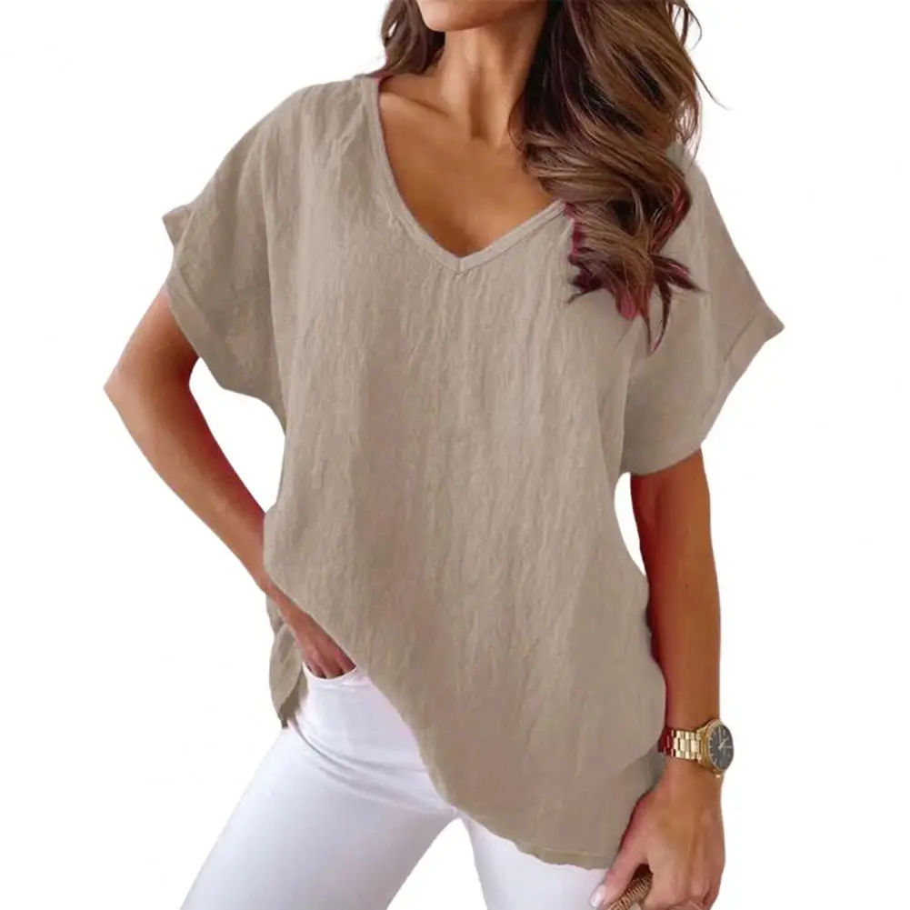 

Elegant Stylish Temperament Pure Color T-shirt Summer Blouse All Match for Party