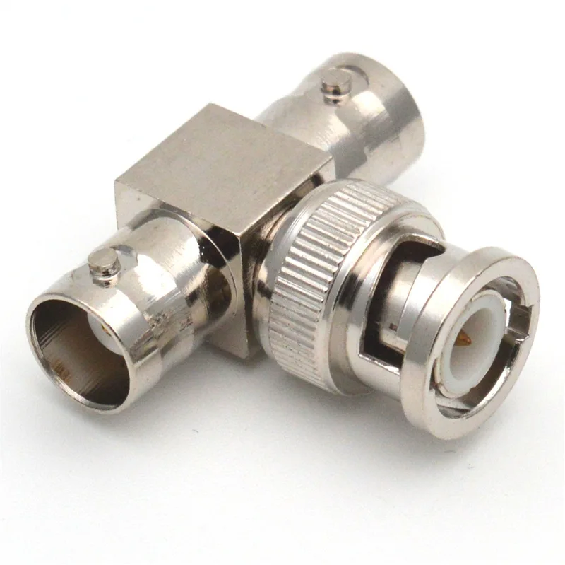 

Coaxial RF Connector Q9 Elbow Adapter BNC-JKK One Male to Two Female T Type All Copper Nickel Plated