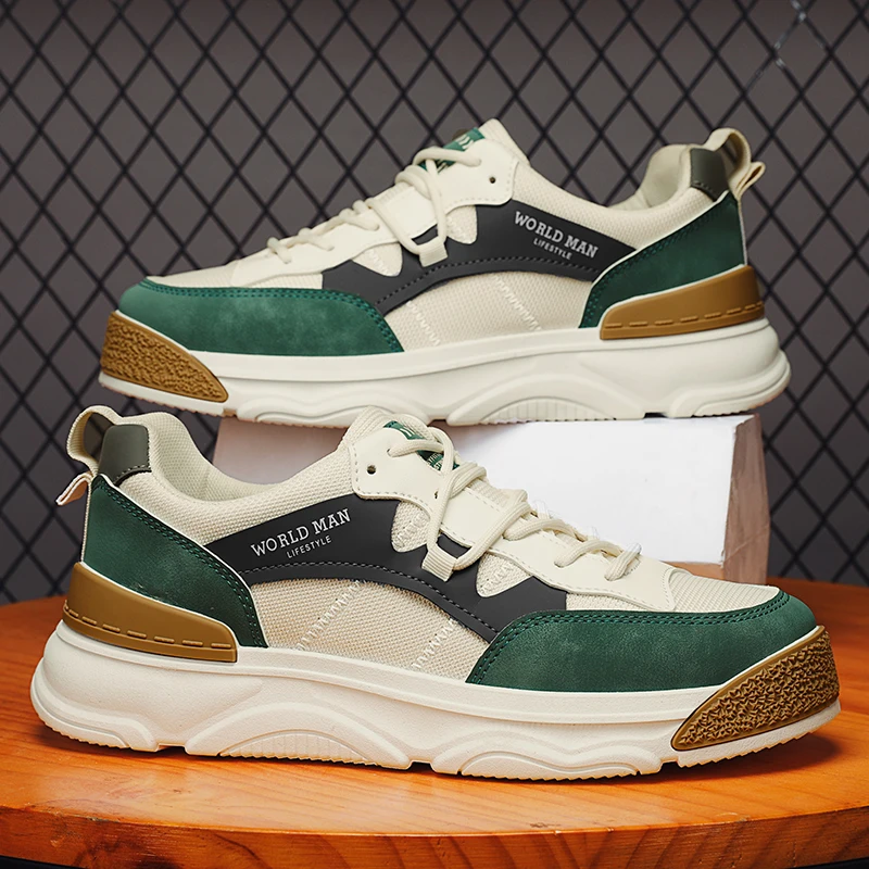 

Мужские сетчатые парусиновые туфли на толстой подошве, повседневные модные и удобные однотонные Нескользящие мужские туфли, Новинка осени 2022, 44