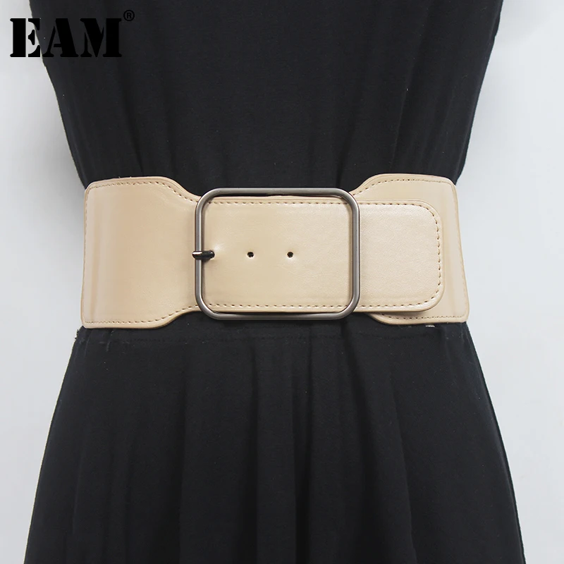 

[EAM] искусственная кожа, абрикосовый цвет, пряжка, эластичный широкий пояс, индивидуальный стиль, для женщин, новая мода, подходит ко всему, ве...
