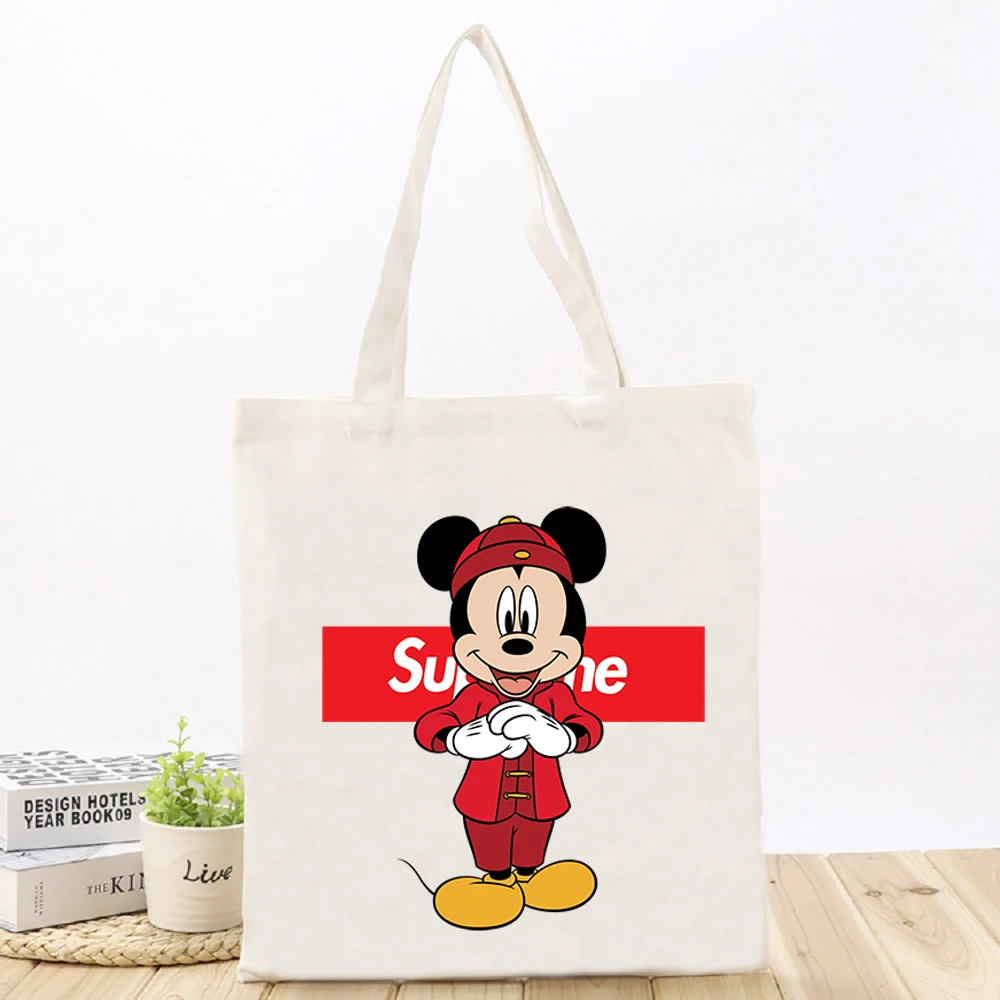 

Женская сумка Disney с Микки Маусом, модная повседневная холщовая мягкая Складная Водонепроницаемая вместительная сумка на плечо для покупок
