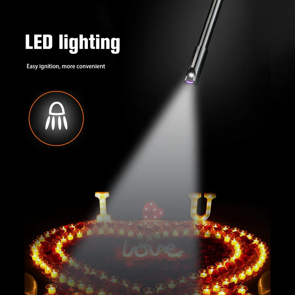 Удлиненная электрическая зажигалка ветрозащитная дуговая с USB-зарядкой