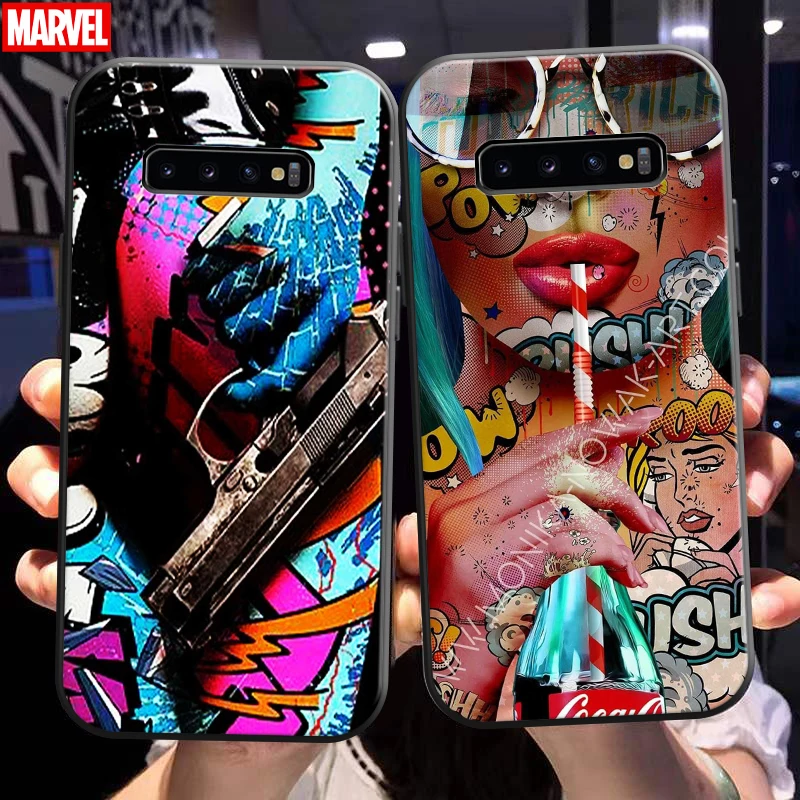 

Street Graffiti Oil Painting Phone Case For Samsung Galaxy S10 S10 Plus Lite S10E S10 5G Funda Back Coque Liquid Silicon Black