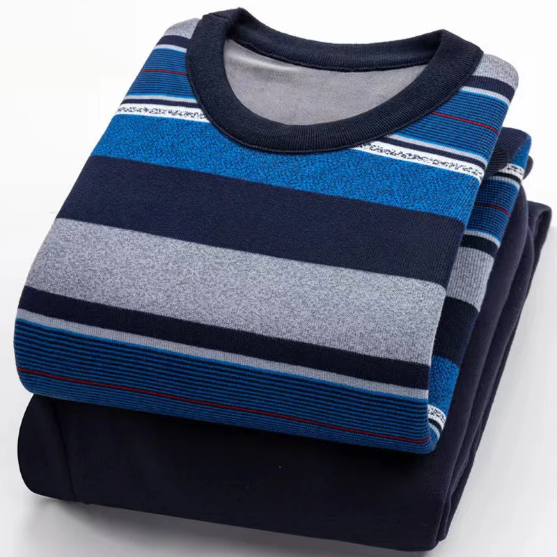 Clothes And Pants Suit Men Thermal Underwear Round Neck Plush Thick Winter Thermal Coat Winter Man Thermal Clothing Solid