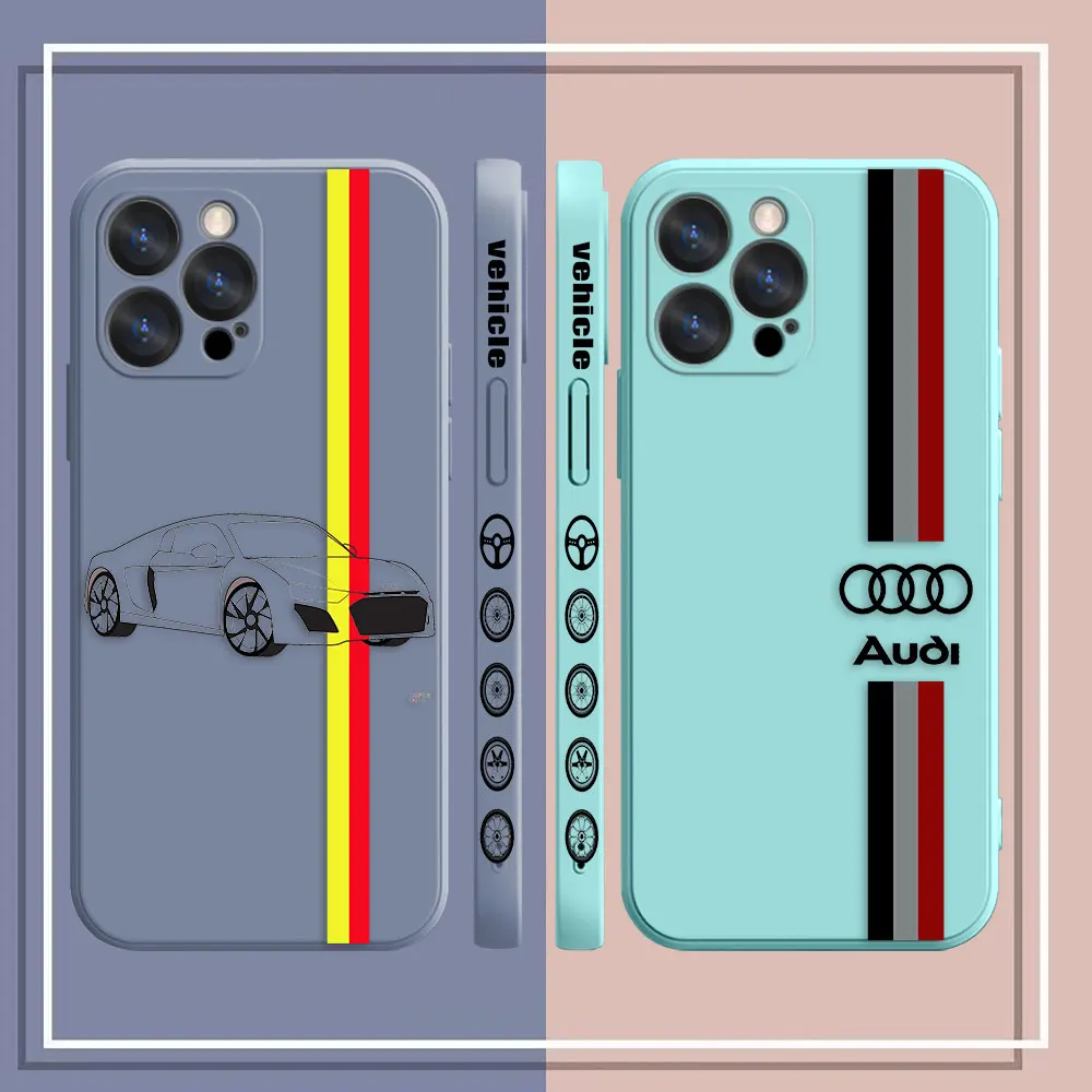 Case For Apple iPhone 14 13 12 11 Pro XS Max Mini X XR SE 7 8 6S Plus Case Cover Funda Cqoue Shell Capa A-Audi Luxury Brand Car