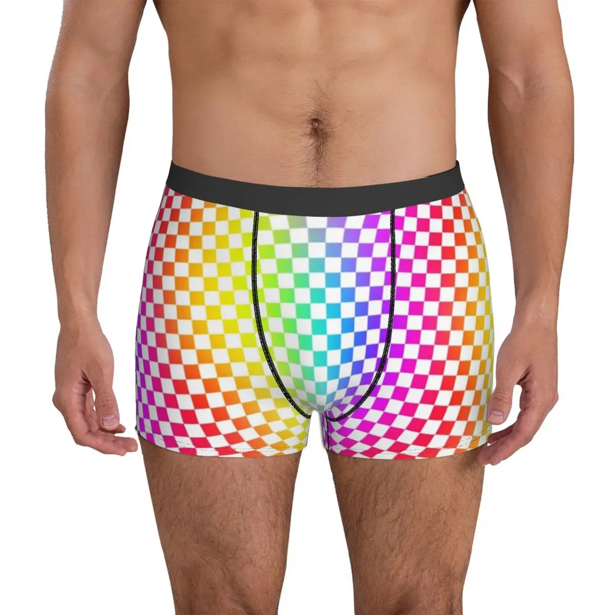 

Classic Checkerboard Underwear Rainbow Geometric Men Boxer Brief Breathable Boxershorts High Quality Design Oversize Underpants