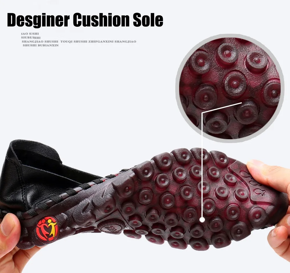 Cushion Orthopedic Shoes Women's Shockproof Loafer Red Ballet Flats Woman Leather Moccasins Slip On Driving Shoes Big Size 42