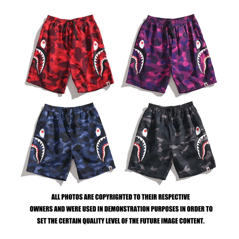 

Summer Casual BAPE Shark Shorts Japanese Street Brand High-Quality Shark Head Print Shorts Men Women Five-Point Beach Shorts