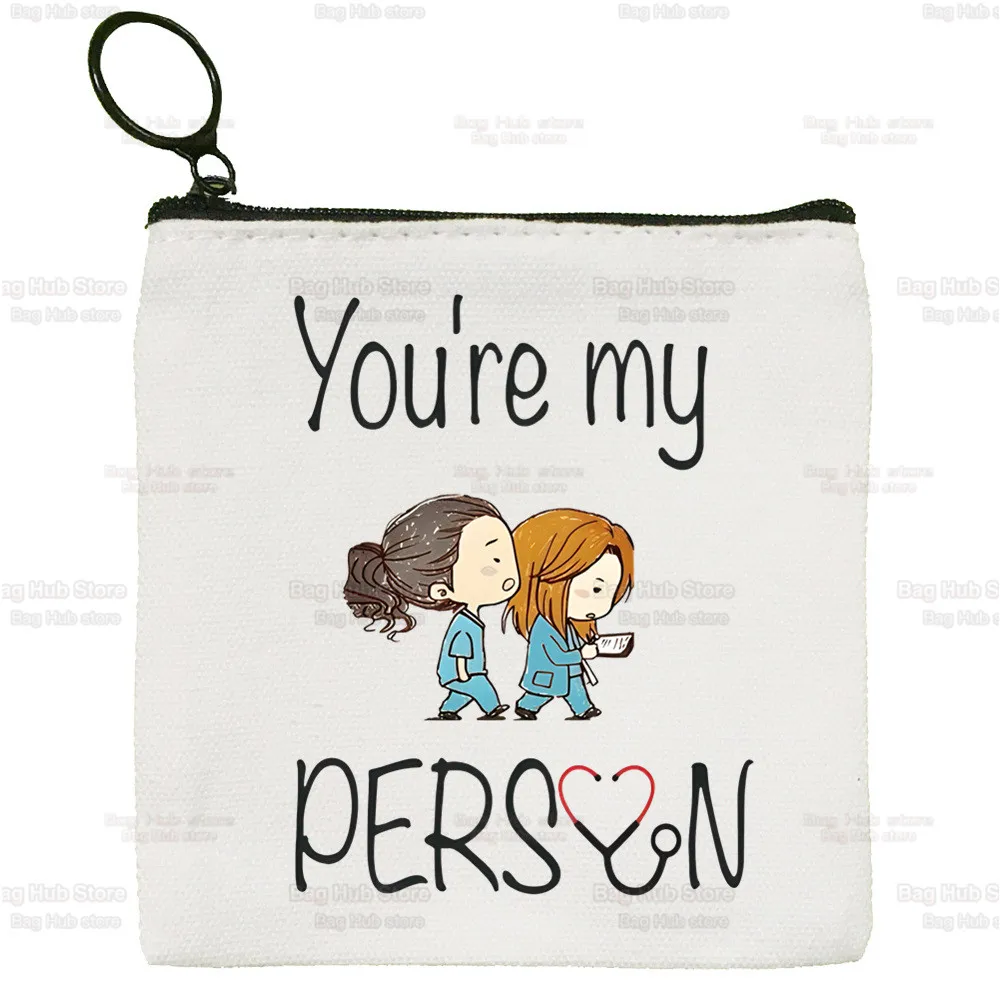 Greys Anatomy Cartoon Coin Purse Female Mini Canvas Art Cute You're My Person Doctor Key Case Coin Purse Student Wallet