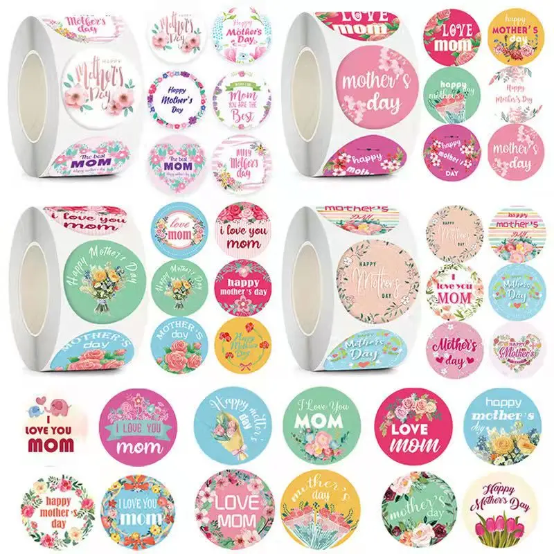 

500pcs/roll Mother's Day Stickers 1 Inch Sealing Label Scrapbooking for Holiday Theme Gift Box Decor Sticker Stationery Supplies