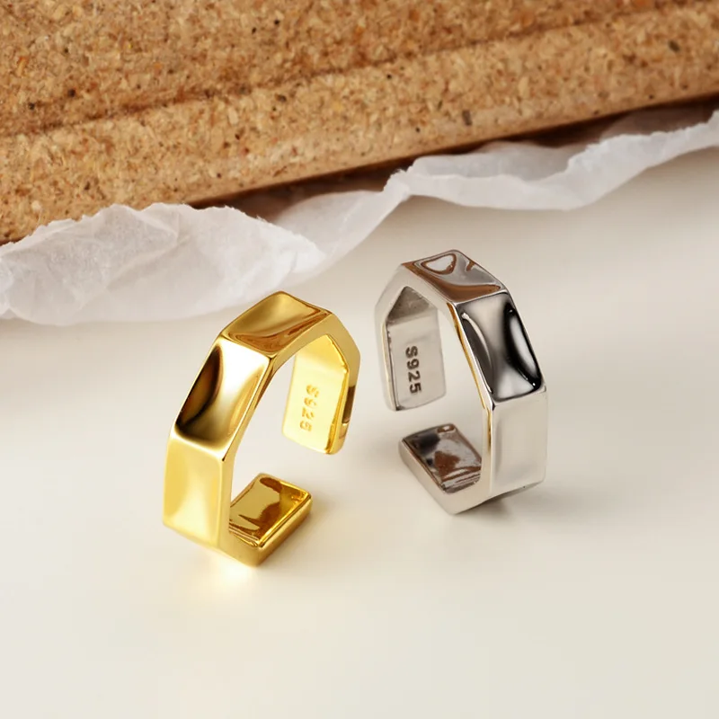 

Youth of Vigor Heavy Thick Geometric Solid 925 Sterling Silver Ring Irregular Chunky Gold Tone Party Rings R1153