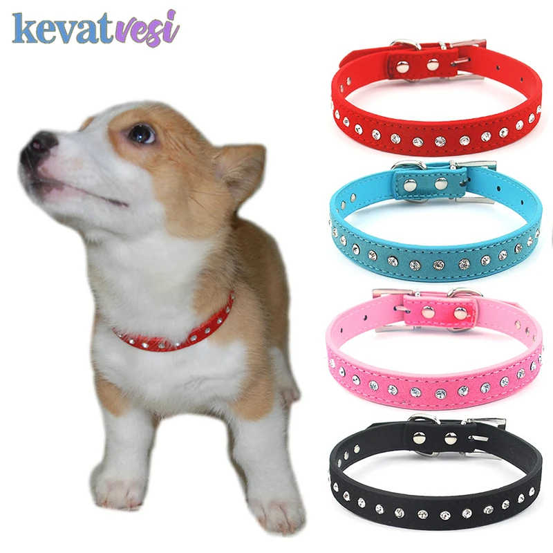 

Leather Pet Collar Adjustable Puppy Cat Collars Bling Rhinestone Necklace Collar for Small Medium Dogs Cats Chihuahua Supplies