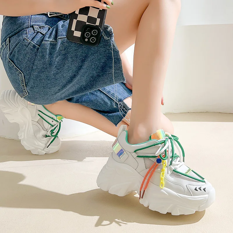 Autuspin 6.5cm Platforms Women Sneakers Fashion Street Style Genuine Leather Popular Casual Chunky Shoes Students Outdoor Trendy