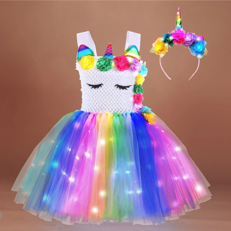 Girls Shiny Unicorn TUT Dress Glowing Kids Unicorn Dresses For Girls Hallowmas Party Princess Dress Children Clothing vestidos