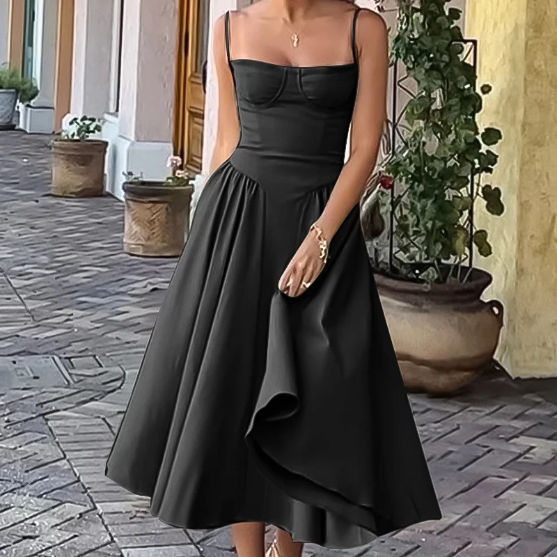 Винтажные праздничные платья Элегантное Длинное Платье на бретелях-спагетти с