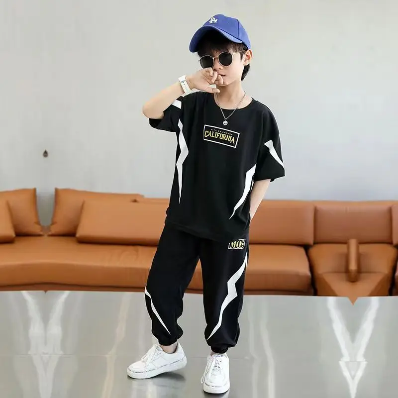 

2023 Summer Kids Korea Fashion 3pcs Casual Sport T-shirts+pants 2-Piece Suits New Boy shildren Tide Outfits Clothes 5-14Years