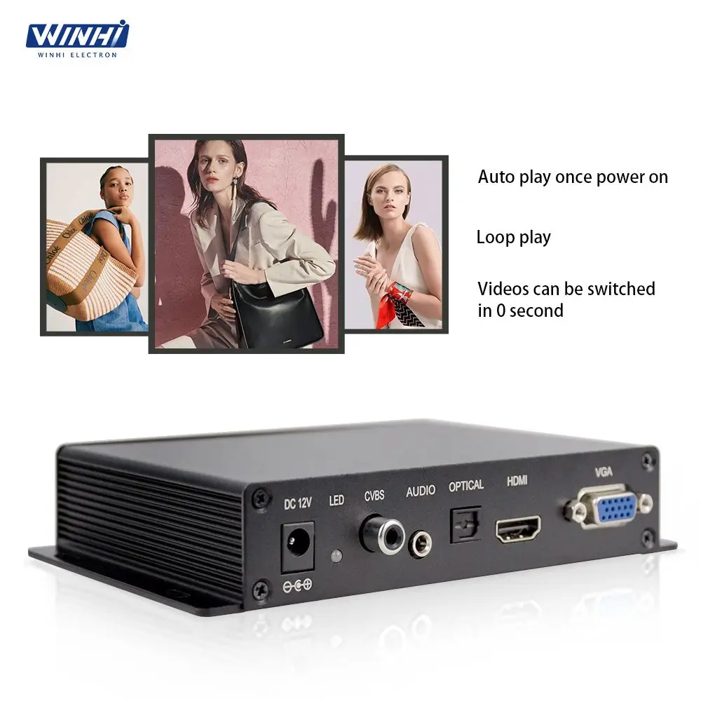 MPC1080P-10 China OEM Full HD Video Seamlessly Loop Play Plastic Push Button Control HD-MI/VGA/CVBS Media Player |