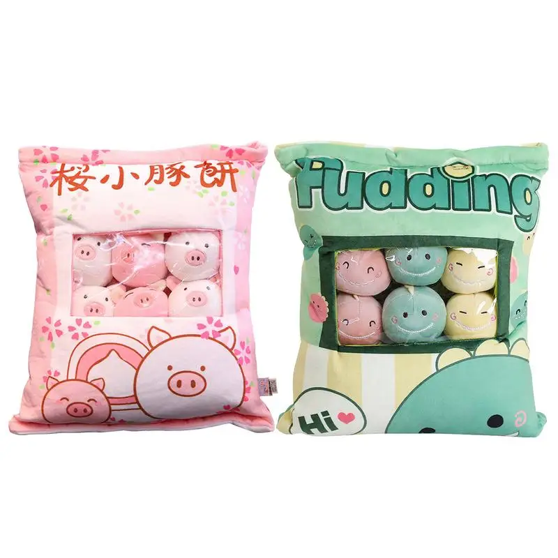 

Милая плюшевая подушка для еды, мягкая декоративная подушка с 8 съемными мягкими игрушками-животными, пушистые вишни, свинки, динозавры, креативный подарок