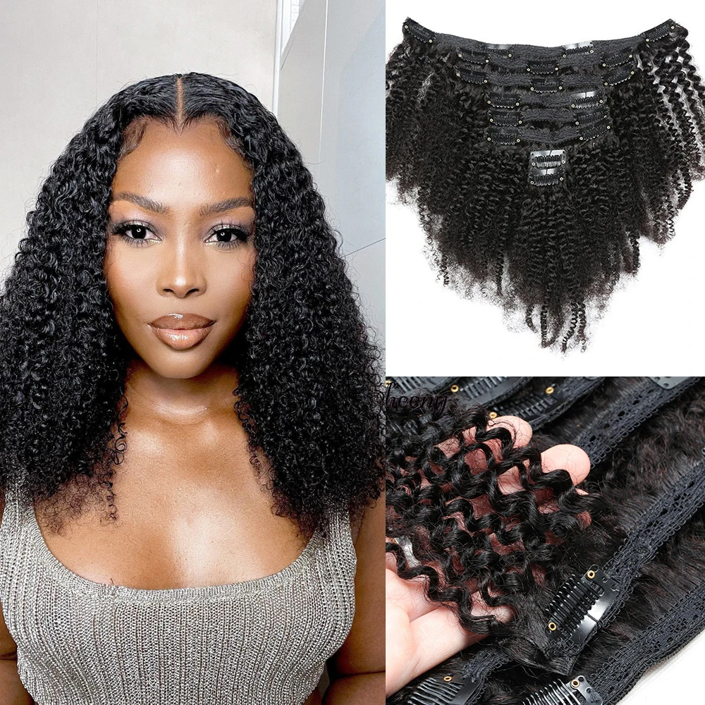 

Isheeny Afro Kinky Curly Clip In Hair Extension Hair Clips In Brazilian Human Hair 8 Pieces 120g/Set Natural Black Remy Hair