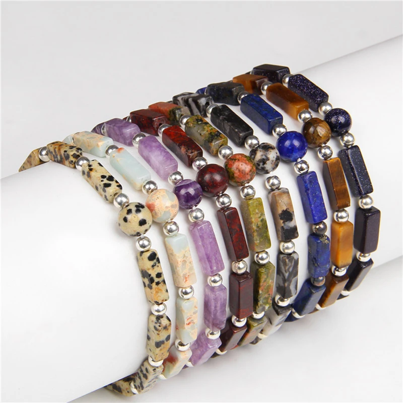 

Square Bead Bracelet Charm Bracelets Natural Amethyst Rectangle Stone Bracelet Women Prayer Meditation Jewelry Stretch Bracelet
