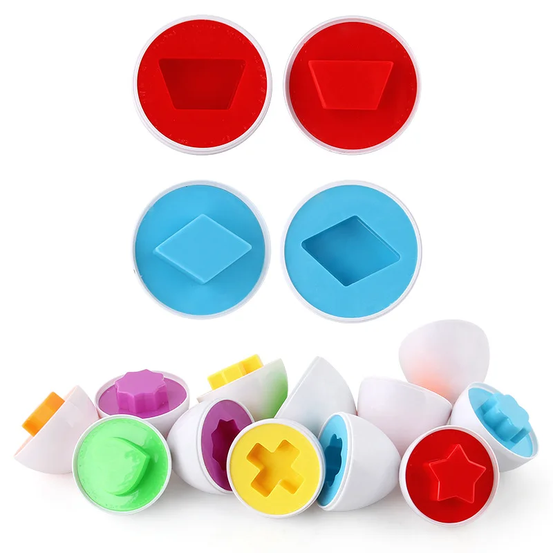 

12PCS Geometric Figure Eggs Matching Toys Learning and Education Toy Wise Eggs Pair Shape Puzzle Kids Kindergarten Teaching Tool