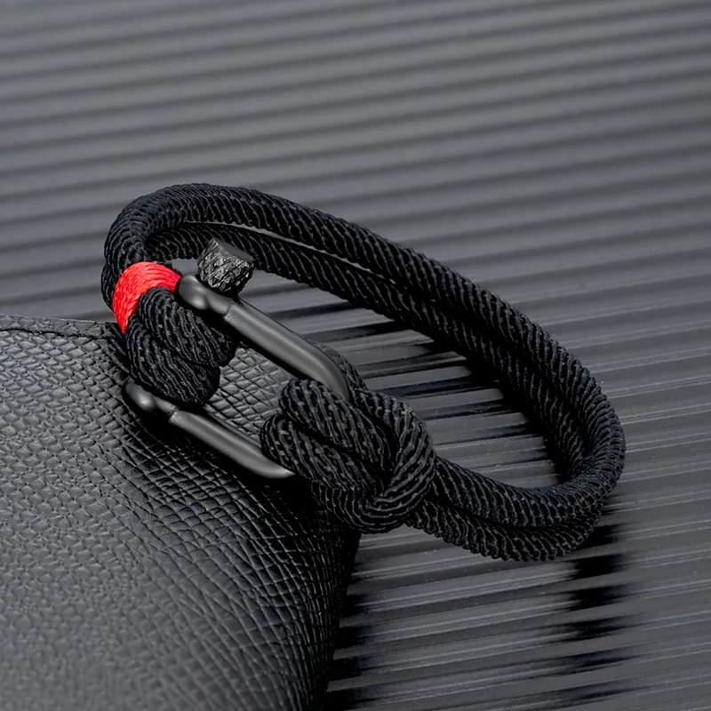 

Men Black Stainless Steel U shape Survival Bracelet Outdoor Camping Rescue Emergency Shackle Rope Bracelet For Women