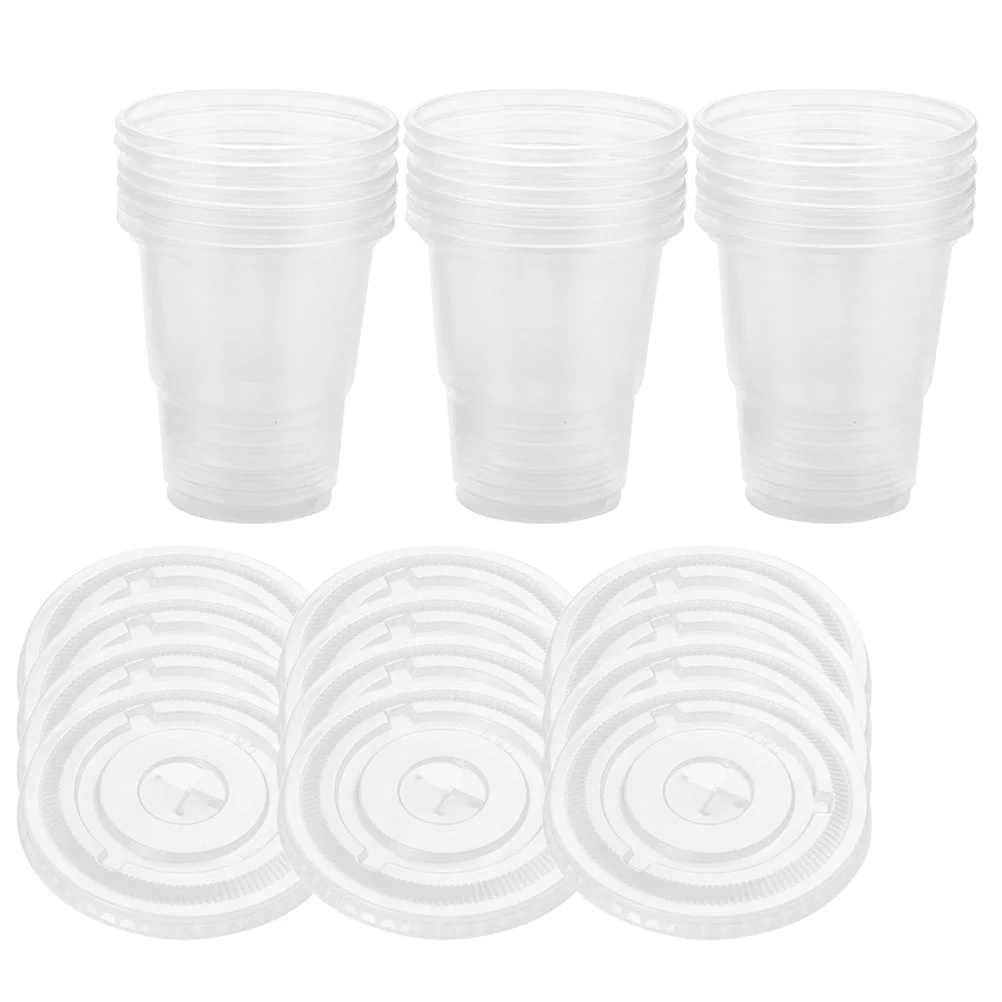 

50 Pcs Clear Coffee Cups Lids Disposable Drink Decorate 9.5X9.5X10.5CM Party Accessories Transparent Pp Iced Tea