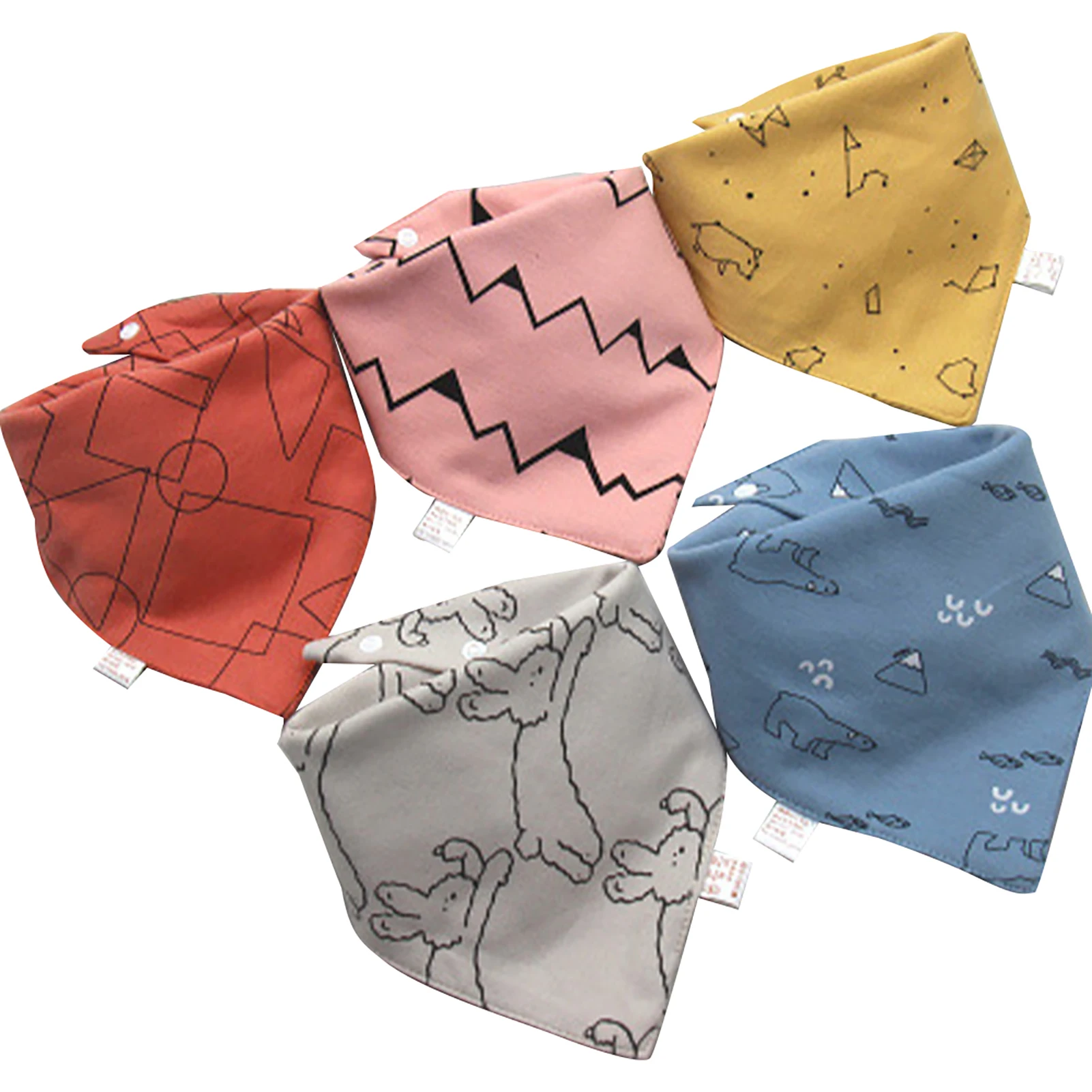 

5pcs Drooling Teething Saliva Towel Gift Daily Easy Clean Triangle Scarf Washable Baby Bib Cute Polyester Reusable Soft Portable
