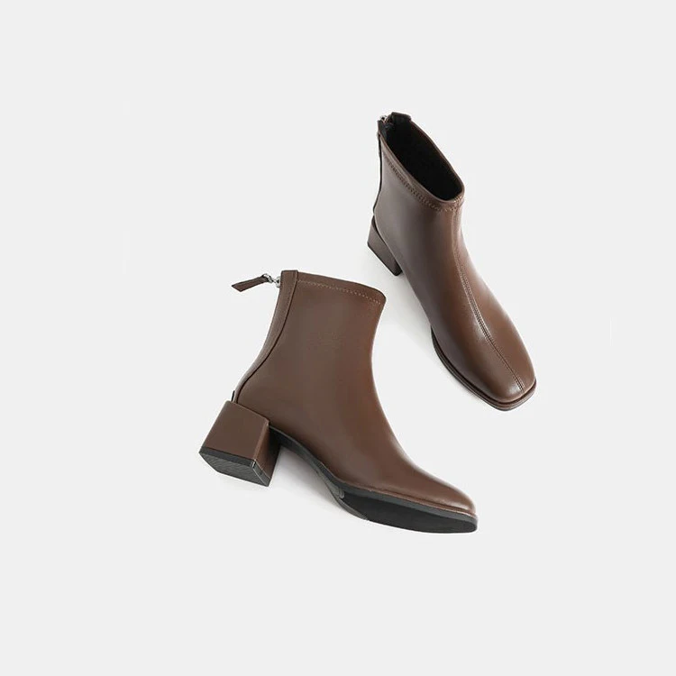 Spring Women's Boots Versatile Simple Chelsea Boots Brown High Heels Summer Female Sandals Platform Black PU Leather Shoes